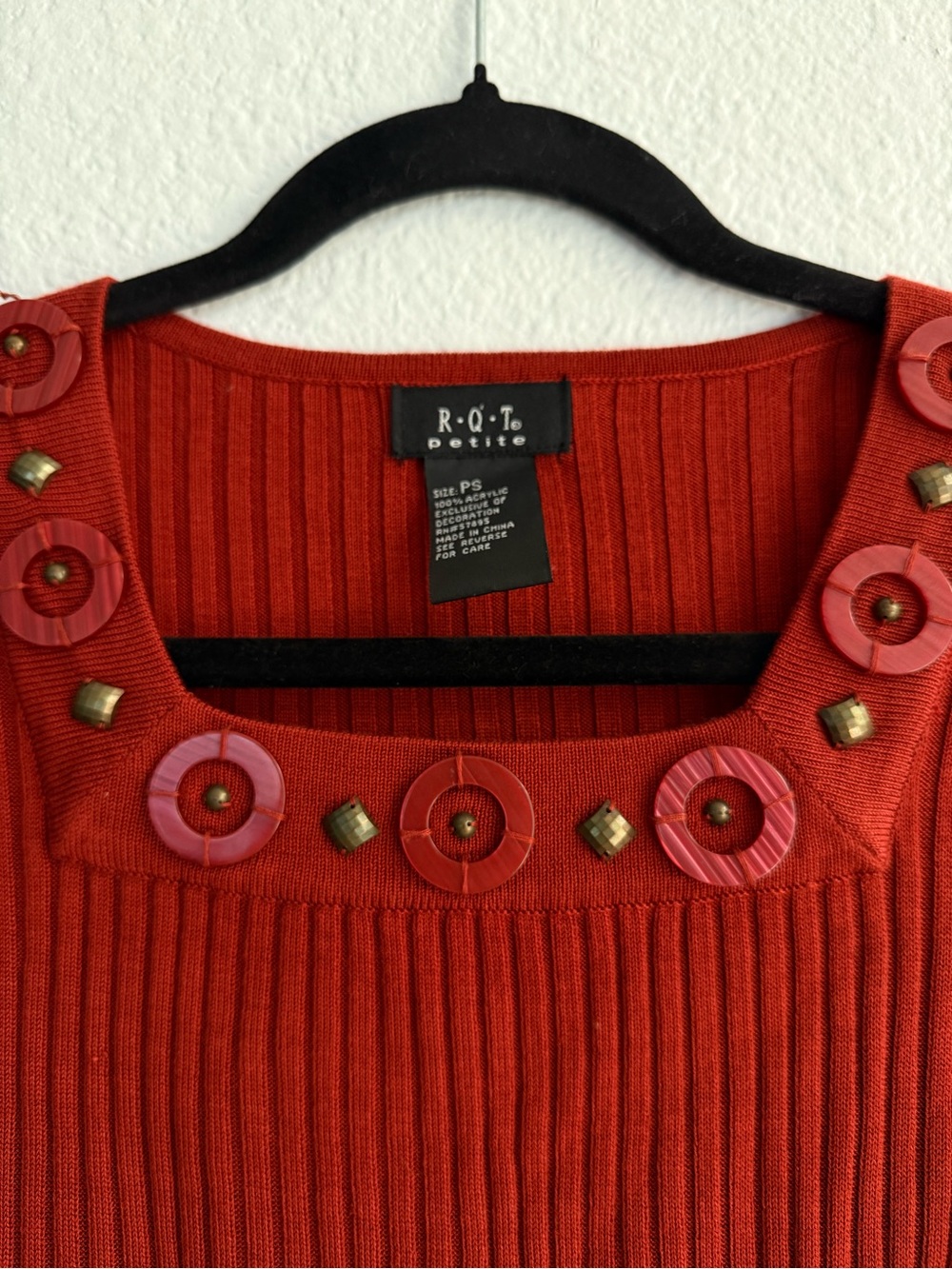 Vintage RQT Petite Y2K Ribbed Embellished Knit Top Small - Picture 3 of 3